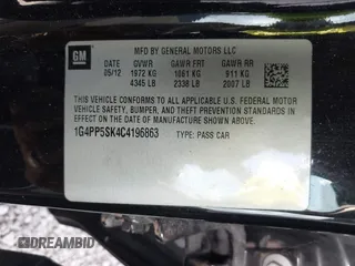 2012 Buick Verano with VIN 1G4PP5SK4C4196863, listed as a IAAI auction lot 42018675 with 197,431 mi miles. Bid and sale history available at carsss.com. Image 9.