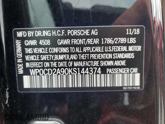 2019 Porsche 911 Turbo S with VIN WP0CD2A90KS144374, listed as a Copart auction lot 77759844 with Not Provided miles and Non Repairable. Bid and sale history available at DreamBid. Image 13.