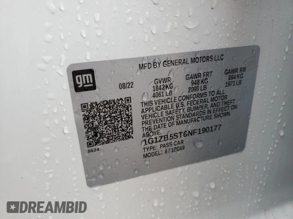 2022 Chevrolet Malibu LS with VIN 1G1ZB5ST6NF190177, listed as a Copart auction lot 82576444 with Not Provided miles and Salvage Title. Bid and sale history available at DreamBid. Image 12.
