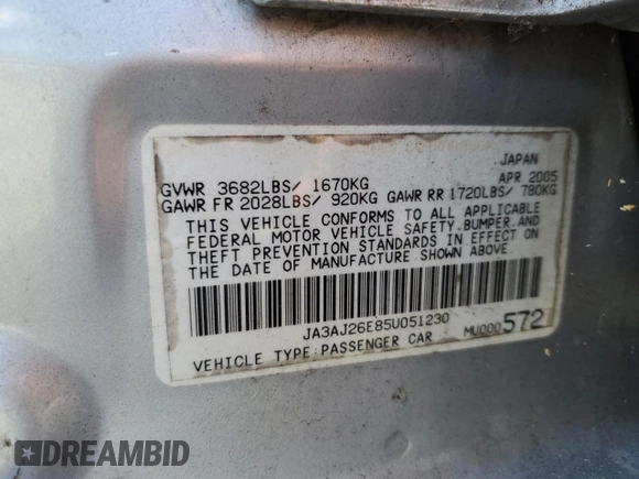 2005 Mitsubishi Lancer ES with VIN JA3AJ26E85U051230, listed as a Copart auction lot 75850604 with 152,743 mi miles and Salvage Title. Bid and sale history available at carsss.com. Image 12.