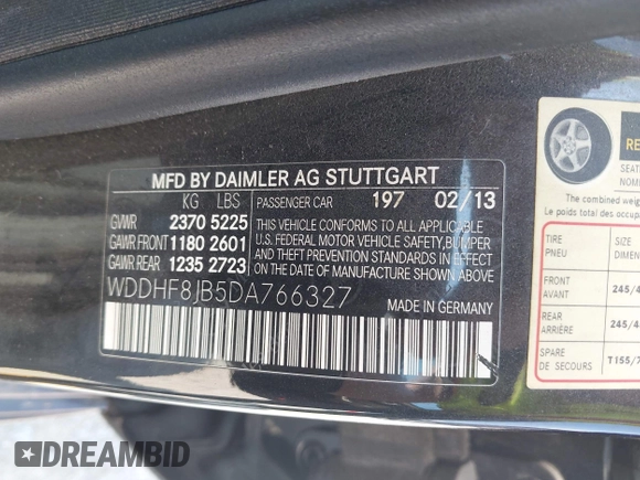 2013 Mercedes-Benz E 350 Luxury with VIN WDDHF8JB5DA766327, listed as a IAAI auction lot 42802483 with 137,952 mi miles and . Bid and sale history available at DreamBid. Image 9.