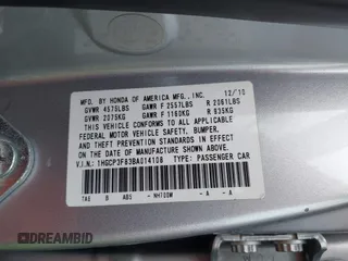 2011 Honda Accord EX-L с VIN 1HGCP3F83BA014108, выставлен на аукционе IAAI как лот 42527925 с пробегом 90 049 миль миль и . История ставок и продаж доступна на DreamBid. Изображение 9.