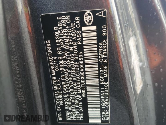 2014 Toyota Yaris L with VIN VNKJTUD30EA008535, listed as a Copart auction lot 51154265 with 93,154 mi miles and Salvage Title. Bid and sale history available at carsss.com. Image 15.