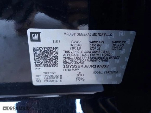 2018 Cadillac Escalade Luxury with VIN 1GYS3BKJ8JR197833, listed as a Copart auction lot 83692694 with 69,821 mi miles and Salvage Title. Bid and sale history available at carsss.com. Image 14.