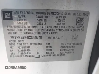 2012 Cadillac SRX Performance Collection with VIN 3GYFNBE34CS659748, listed as a IAAI auction lot 42693814 with 216,854 mi miles and . Bid and sale history available at DreamBid. Image 9.