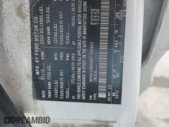 2013 Ford Transit Connect XLT with VIN NM0KS9BN3DT125902, listed as a Copart auction lot 48429465 with 131,065 mi miles and Salvage title. Bid and sale history available at DreamBid. Image 13.