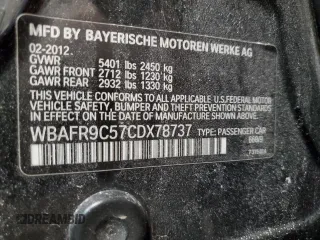 2012 BMW 5 Series 550i with VIN WBAFR9C57CDX78737, listed as a Copart auction lot 41994265 with 77,796 mi miles and Salvage Title. Bid and sale history available at carsss.com. Image 14.