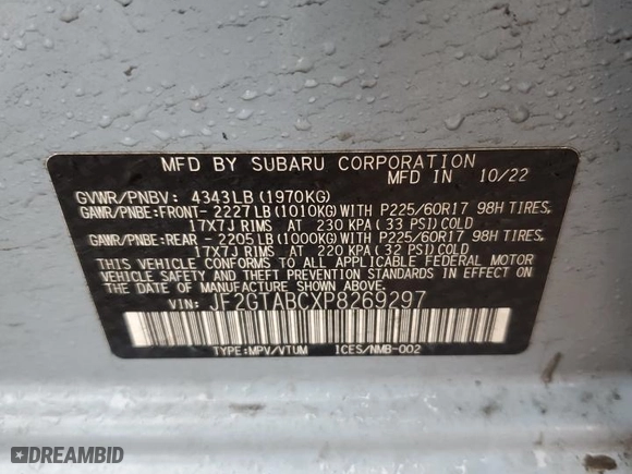 2023 Subaru Crosstrek with VIN JF2GTABCXP8269297, listed as a Copart auction lot 43288705 with 32,113 mi miles and Salvage Title. Bid and sale history available at carsss.com. Image 13.
