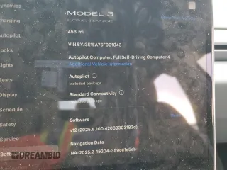 2025 Tesla Model 3 Long Range с VIN 5YJ3E1EA7SF001043, выставлен на аукционе Copart как лот 57250565 с пробегом 456 миль миль и Списание • Salvage title. История ставок и продаж доступна на DreamBid. Изображение 9.
