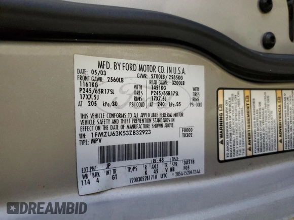 2003 Ford Explorer XLT z VIN 1FMZU63K53ZB32923, wystawiony jako Copart lot #41685045 z przebiegiem 140 488 mil mil oraz Szkoda całkowita • Salvage title. Historia ofert i sprzedaży dostępna na DreamBid. Obrazek 15.