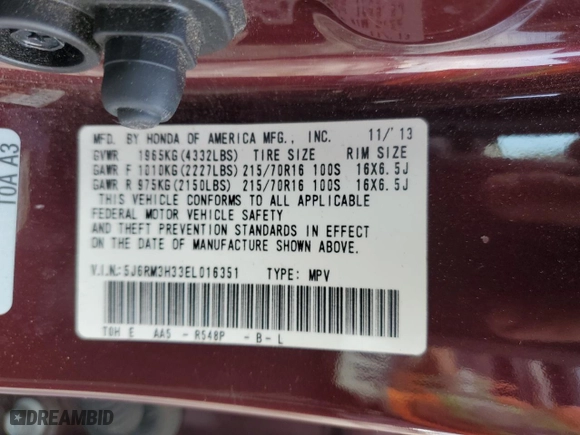 2014 Honda CR-V LX with VIN 5J6RM3H33EL016351, listed as a Copart auction lot 51456195 with 118,076 mi miles and Salvage Title. Bid and sale history available at carsss.com. Image 13.