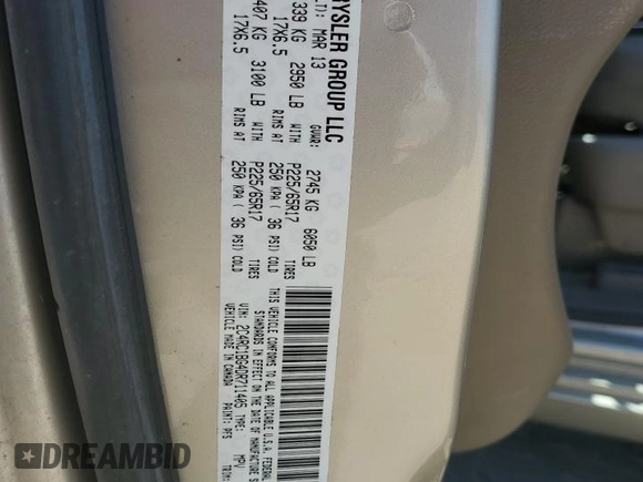 2013 Chrysler Town & Country Touring with VIN 2C4RC1BG4DR711405, listed as a Copart auction lot 52536865 with 163,040 mi miles and Salvage Title. Bid and sale history available at carsss.com. Image 14.