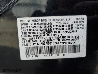 2010 Honda Ridgeline RTL with VIN 5FPYK1F57AB010749, listed as a Copart auction lot 45884225 with 165,016 mi miles and Salvage Title. Bid and sale history available at carsss.com. Image 14.