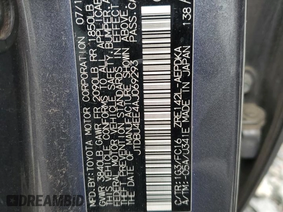 2010 Toyota Corolla с VIN JTDBU4EE4AJ069293, выставлен на аукционе Copart как лот 57186725 с пробегом 165 729 миль миль и Списание • Salvage title. История ставок и продаж доступна на DreamBid. Изображение 12.