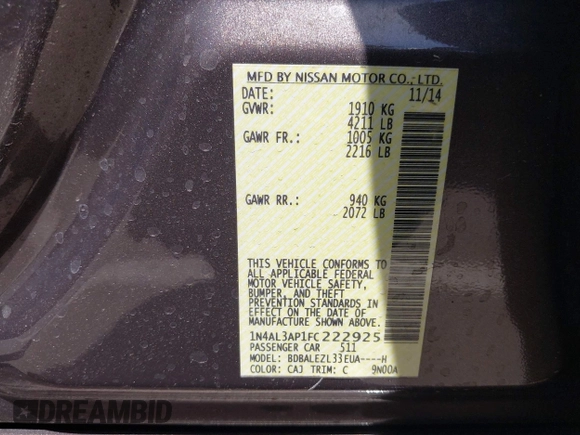 2015 Nissan Altima SL z VIN 1N4AL3AP1FC222925, wystawiony jako IAAI lot #42504682 z przebiegiem 104 012 mil mil oraz . Historia ofert i sprzedaży dostępna na DreamBid. Obrazek 9.