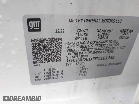 2023 Chevrolet Silverado 1500 RST with VIN 1GCPADED5PZ161285, listed as a IAAI auction lot 41901472 with 65,530 mi miles and . Bid and sale history available at DreamBid. Image 9.