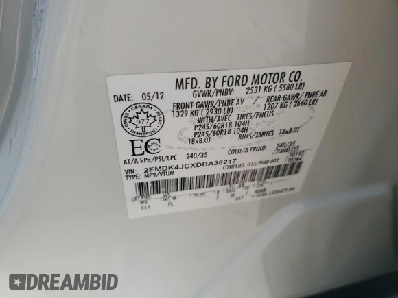 2013 Ford Edge SEL z VIN 2FMDK4JCXDBA38217, wystawiony jako Copart lot #58256755 z przebiegiem 151 551 mil mil oraz Szkoda całkowita • Salvage title. Historia ofert i sprzedaży dostępna na DreamBid. Obrazek 12.