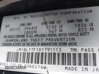 2013 Mazda 3 i SV with VIN JM1BL1TF1D1791113, listed as a IAAI auction lot 42588531 with 183,398 mi miles and . Bid and sale history available at DreamBid. Image 9.