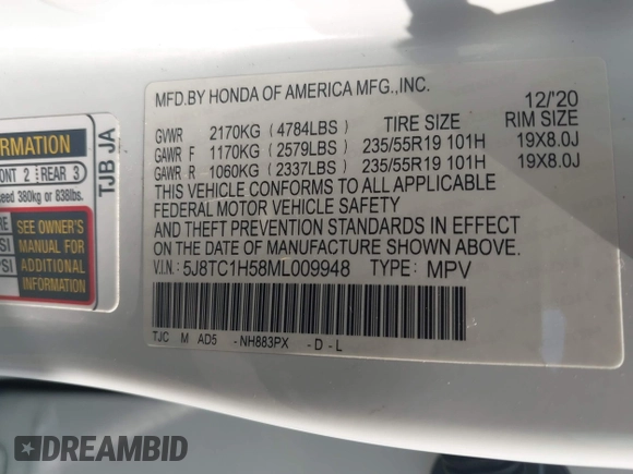2021 Acura RDX Technology with VIN 5J8TC1H58ML009948, listed as a IAAI auction lot 42402678 with 113,463 mi miles and . Bid and sale history available at DreamBid. Image 9.