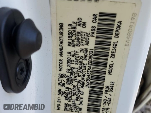 2010 Toyota Corolla with VIN 1NXBU4EEXAZ208031, listed as a Copart auction lot 43394235 with 234,135 mi miles and Salvage Title. Bid and sale history available at carsss.com. Image 12.