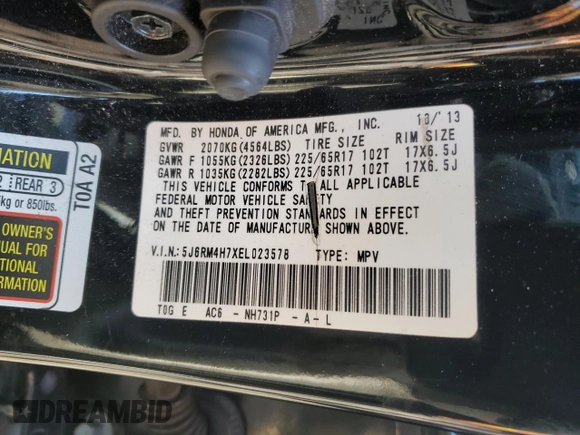 2014 Honda CR-V EX-L with VIN 5J6RM4H7XEL023578, listed as a Copart auction lot 85576344 with 106,898 mi miles and Salvage Title. Bid and sale history available at DreamBid. Image 15.