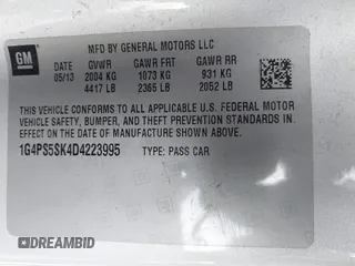 2013 Buick Verano Leather Group with VIN 1G4PS5SK4D4223995, listed as a IAAI auction lot 41451878 with 38,086 mi miles. Bid and sale history available at carsss.com. Image 9.