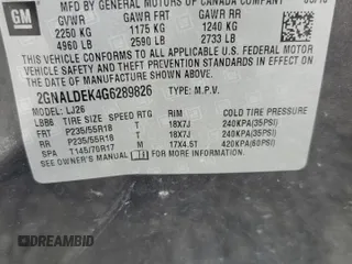 2016 Chevrolet Equinox LTZ z VIN 2GNALDEK4G6289826, wystawiony jako Copart lot #56425745 z przebiegiem 126 695 mil mil oraz Szkoda całkowita • Salvage title. Historia ofert i sprzedaży dostępna na DreamBid. Obrazek 13.