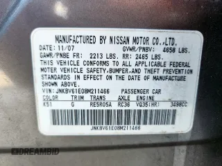2008 Infiniti G35 Journey z VIN JNKBV61E08M211466, wystawiony jako Copart lot #62117765 z przebiegiem 176 404 mil mil oraz Szkoda całkowita • Salvage title. Historia ofert i sprzedaży dostępna na DreamBid. Obrazek 12.