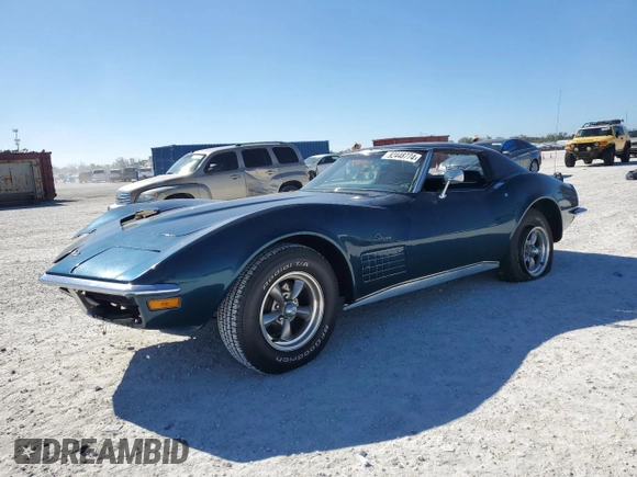 1972 Chevrolet Corvette with VIN 1Z37K2S513355, listed as a Copart auction lot 82448774 with 18,628 mi miles and Salvage title. Bid and sale history available at DreamBid. Image 1.