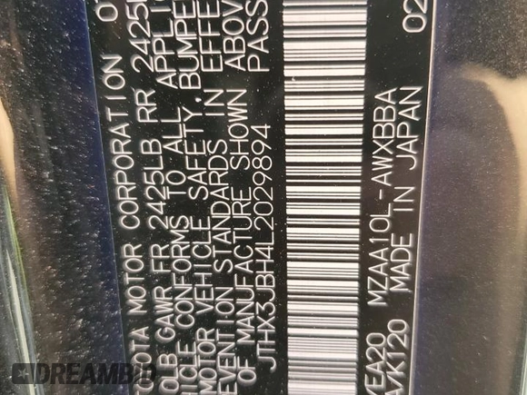2020 Lexus UX 200 with VIN JTHX3JBH4L2029894, listed as a Copart auction lot 53101095 with 44,695 mi miles and Salvage title. Bid and sale history available at DreamBid. Image 14.