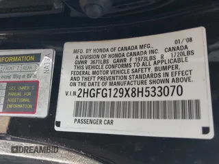 2008 Honda Civic EX-L z VIN 2HGFG129X8H533070, wystawiony jako IAAI lot #41914823 z przebiegiem 189 720 mil mil oraz . Historia ofert i sprzedaży dostępna na DreamBid. Obrazek 9.