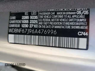 2006 Mercedes-Benz S 350 with VIN WDBNF67J96A476996, listed as a Copart auction lot 52596595 with Not Provided miles and Salvage Title. Bid and sale history available at DreamBid. Image 14.