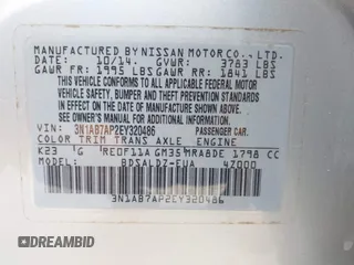 2014 Nissan Sentra SV z VIN 3N1AB7AP2EY320486, wystawiony jako IAAI lot #42201055 z przebiegiem Nie podano mil oraz . Historia ofert i sprzedaży dostępna na DreamBid. Obrazek 9.