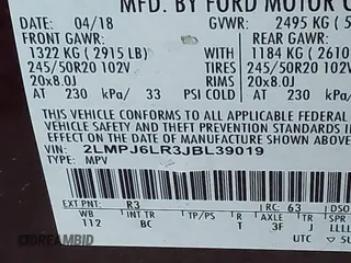 2018 Lincoln MKX Reserve with VIN 2LMPJ6LR3JBL39019, listed as a IAAI auction lot 41178625 with 69,883 mi miles. Bid and sale history available at carsss.com. Image 9.