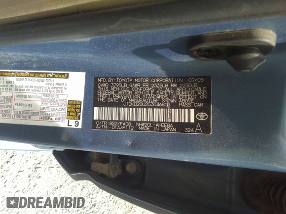 2005 Toyota Prius with VIN JTDKB20U253046808, listed as a IAAI auction lot 42197163 with 230,453 mi miles and . Bid and sale history available at DreamBid. Image 9.