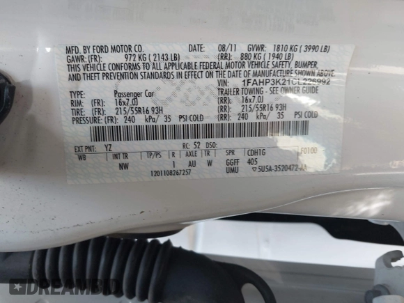 2012 Ford Focus SE with VIN 1FAHP3K21CL226992, listed as a IAAI auction lot 42036724 with 156,786 mi miles and . Bid and sale history available at carsss.com. Image 9.