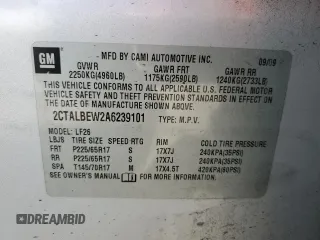 2010 GMC Terrain SLE-1 with VIN 2CTALBEW2A6239101, listed as a Copart auction lot 67800034 with 190,337 mi miles and Salvage Title. Bid and sale history available at DreamBid. Image 13.