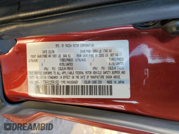 2006 Mazda RX-8 with VIN JM1FE173560205162, listed as a Copart auction lot 88785785 with Not Provided miles and Salvage Title. Bid and sale history available at DreamBid. Image 14.