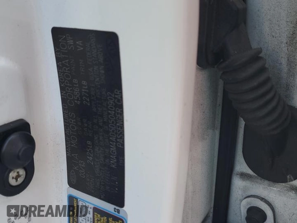 2013 Kia Optima EX with VIN KNAGM4AD5D5040902, listed as a Copart auction lot 57556365 with 145,624 mi miles and Salvage title. Bid and sale history available at DreamBid. Image 12.