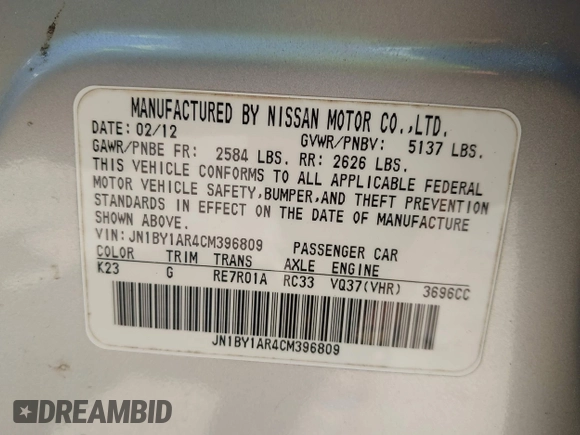 2012 Infiniti M with VIN JN1BY1AR4CM396809, listed as a IAAI auction lot 42394230 with 227,846 mi miles and . Bid and sale history available at DreamBid. Image 9.