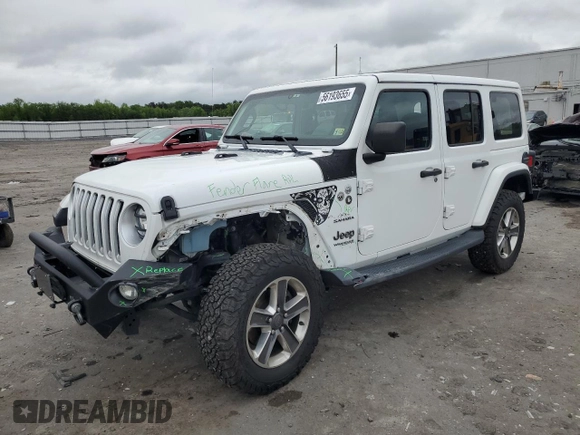 2019 Jeep Wrangler Unlimited Sahara with VIN 1C4HJXEG9KW600644, listed as a Copart auction lot 56193655 with 46,198 mi miles and Salvage title. Bid and sale history available at DreamBid. Image 1.