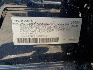 2005 Audi A4 2.0T with VIN WAUKF68E25A488330, listed as a Copart auction lot 85213864 with 0 mi miles and Non Repairable. Bid and sale history available at carsss.com. Image 12.