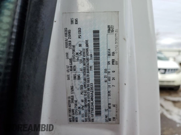 2008 Ford Econoline Cargo Commercial with VIN 1FTNE24L48DA23633, listed as a Copart auction lot 43053795 with 184,923 mi miles and Salvage Title. Bid and sale history available at DreamBid. Image 12.