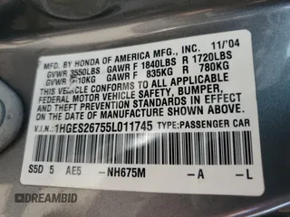 2005 Honda Civic EX with VIN 1HGES26755L011745, listed as a Copart auction lot 70913114 with 160,438 mi miles and Salvage Title. Bid and sale history available at DreamBid. Image 13.