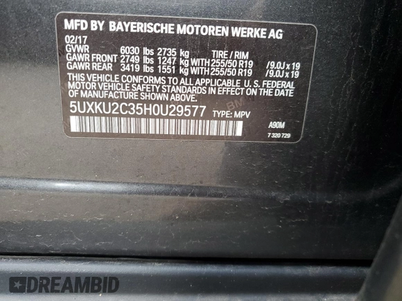 2017 BMW X6 xDrive35i with VIN 5UXKU2C35H0U29577, listed as a Copart auction lot 36646613 with 51,359 mi miles. Bid and sale history available at carsss.com. Image 13.