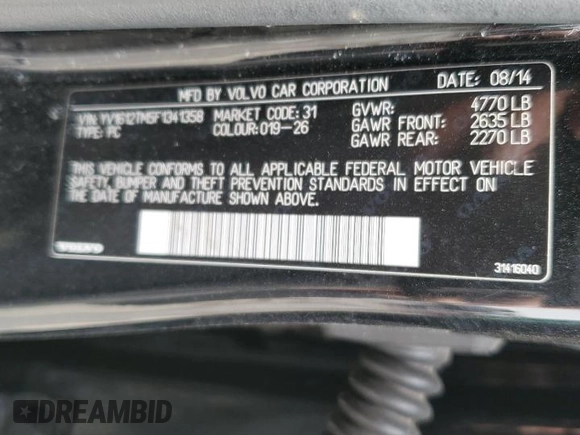 2015 Volvo S60 T5 Platinum with VIN YV1612TM5F1341358, listed as a Copart auction lot 46042365 with 0 mi miles and Salvage Title. Bid and sale history available at carsss.com. Image 13.