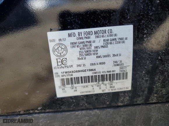 2017 Ford Explorer XLT with VIN 1FM5K8D89HGE15864, listed as a Copart auction lot 50827285 with 167,146 mi miles and Salvage Title. Bid and sale history available at carsss.com. Image 14.
