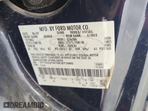 2008 Ford F-250 XL с VIN 1FTSX21R78EB73980, выставлен на аукционе IAAI как лот 42564791 с пробегом 168 150 миль миль и . История ставок и продаж доступна на DreamBid. Изображение 42.