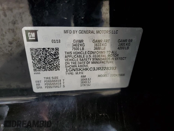 2018 Chevrolet Suburban LT z VIN 1GNSKHKC3JR228393, wystawiony jako Copart lot #56723575 z przebiegiem 149 932 mil mil oraz Czysty tytuł • Clean title. Historia ofert i sprzedaży dostępna na DreamBid. Obrazek 13.