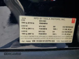 2014 Tesla Model S 60 with VIN 5YJSA1H12EFP61355, listed as a Copart auction lot 59709065 with 109,446 mi miles and Salvage title. Bid and sale history available at DreamBid. Image 12.